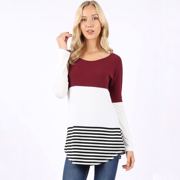 Olive Color Block Long Sleeve Top - Picture 6 of 7